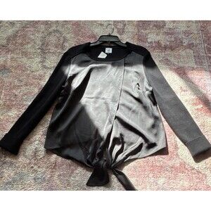 CAbi Women's Black Knit Long Sleeve Tie Front Blouse Size M Regular Fit